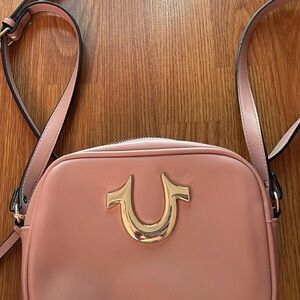 True Religion Rose Pink Crossbody Bag with Gold Logo